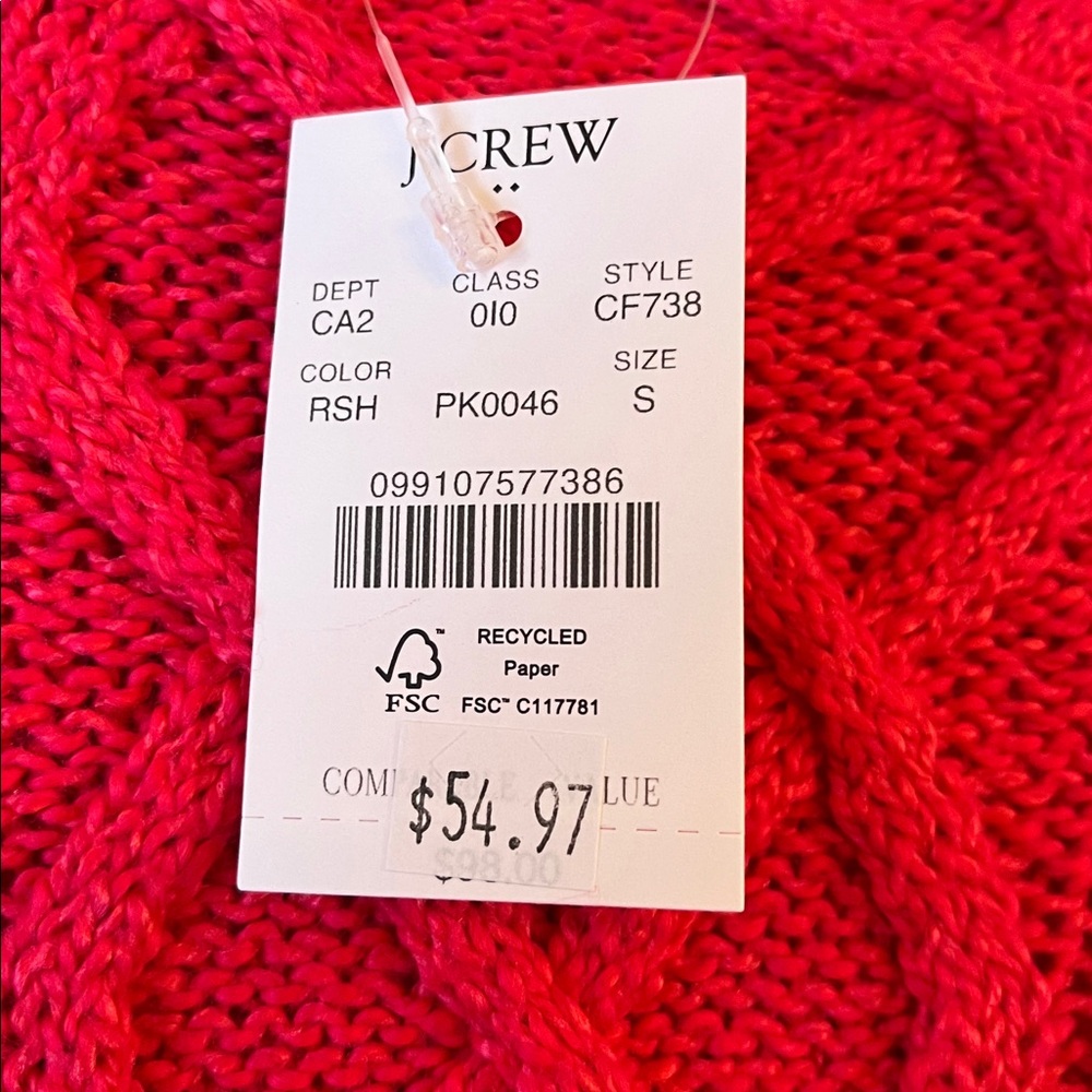 NWT NEW J.Crew J crew Small bright pink crew roll mock neck cable knit sweater - Picture 7 of 8